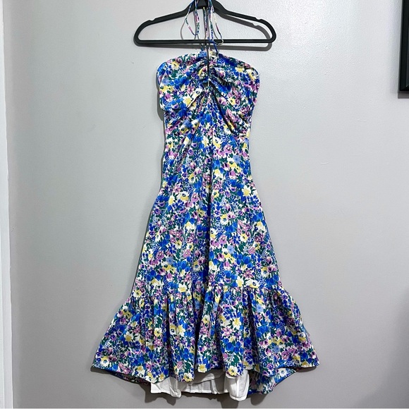 NWT Lulus Stun the Sun Blue Multi-Floral Drawstring Halter Midi Dress MSRP$88 - Picture 2 of 16